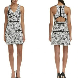 Parker Size Medium Cutout Back Mini Dress Jacquard Black Beige Floral Stretchy